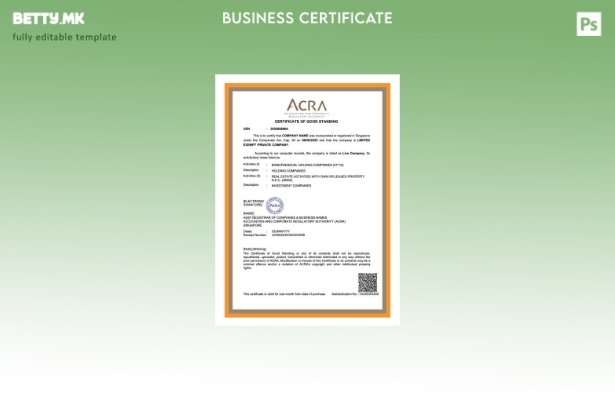 модерен стил Сингапурски сертификат за добра состојба Шаблон Word и PDF, шаблон 